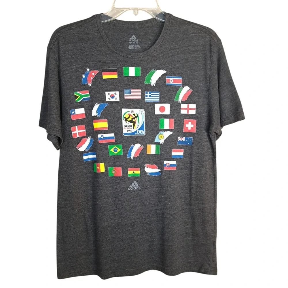 Adidas Men's South Africa 2010 FIFA World Cup T-Shirt Gray Football Flags Size M